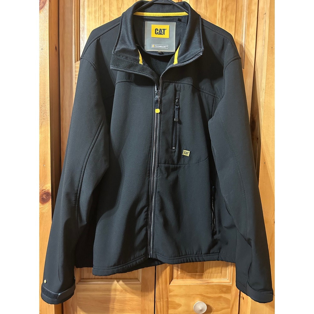 CAT Men's XL Softshell Jacket Black Full Zip Tech Fleece Lined Workwear NWOT